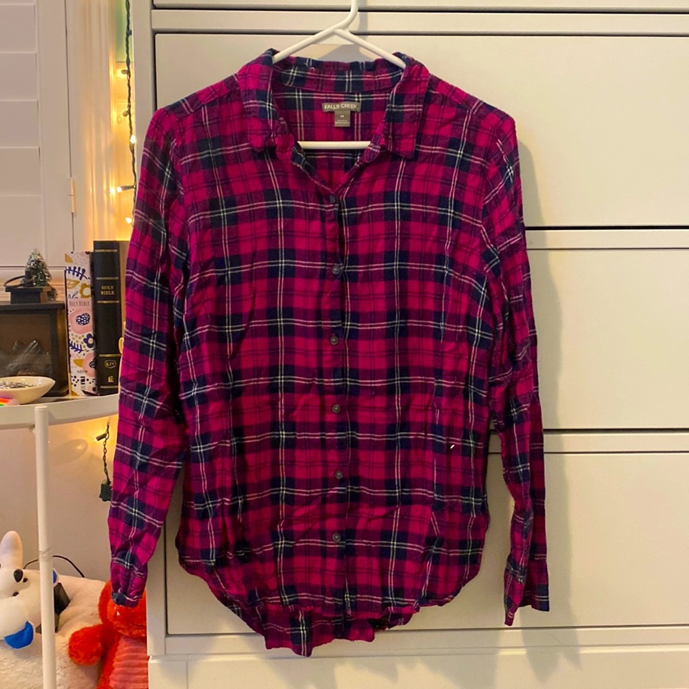Pink and Navy Long Sleeve Flannel